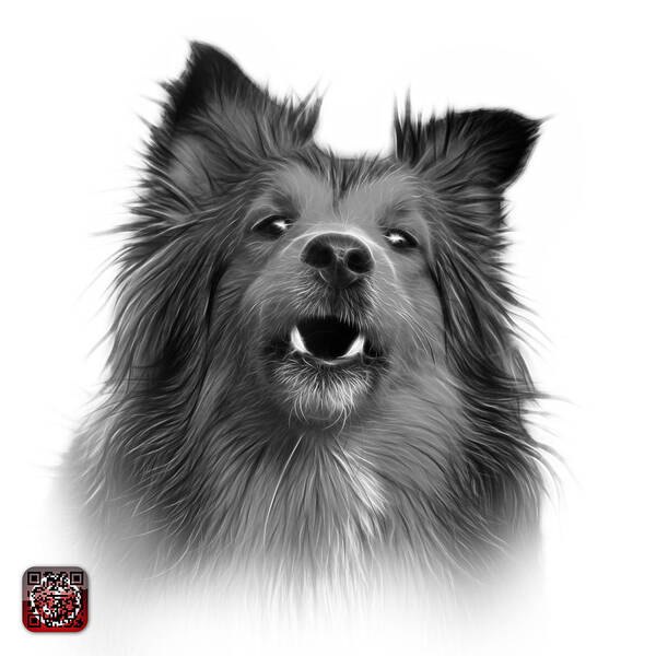Sheltie Art Print featuring the painting Greyscale Sheltie Dog Art 0207 - WB by James Ahn