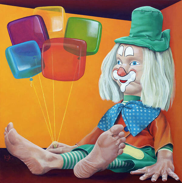 Clown Art Print featuring the painting Gustav With Balloons by Kelly King