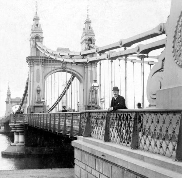 London Art Print featuring the photograph Hammersmith Bridge in London - England - c 1896 by International Images