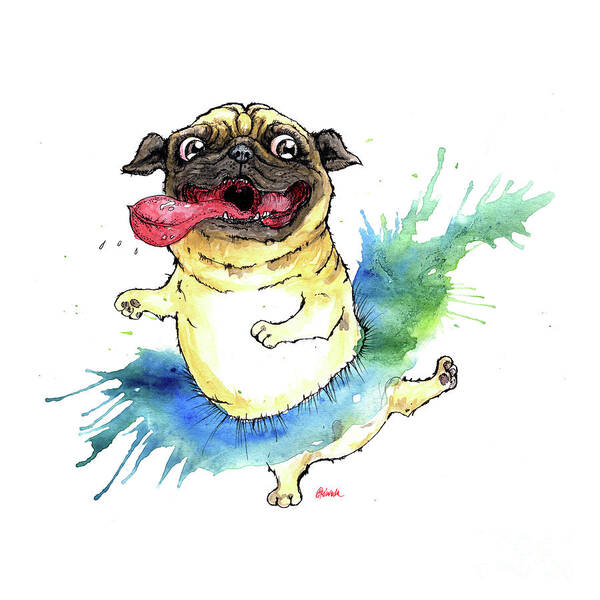 Dog Art Print featuring the painting Happy tutu pug by Ang El