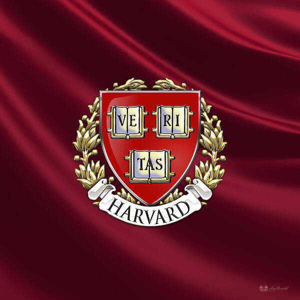 Universities Art Print featuring the photograph Harvard University Seal Over Colors by Serge Averbukh