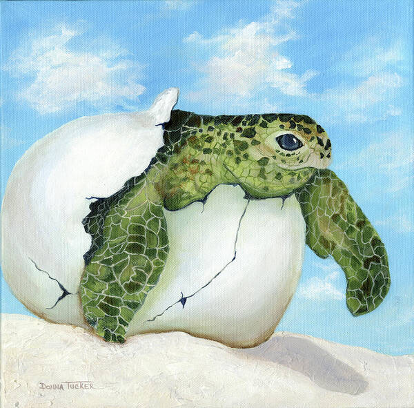 Sea Turtle Art Print featuring the painting Hatcher by Donna Tucker
