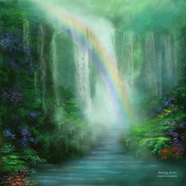 Waterfall Art Art Print featuring the mixed media Healing Grotto by Carol Cavalaris