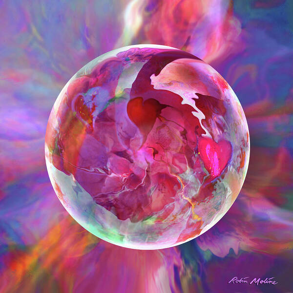 Valentines Day Art Print featuring the digital art Hearts of Space by Robin Moline