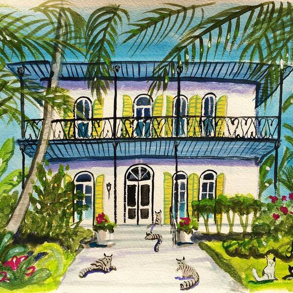 Hemingway's House Art Print featuring the painting Hemingway's Home Key West by Maggii Sarfaty