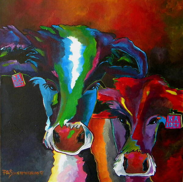 Herefords Art Print featuring the painting Herefords In Spring Two by Patti Schermerhorn