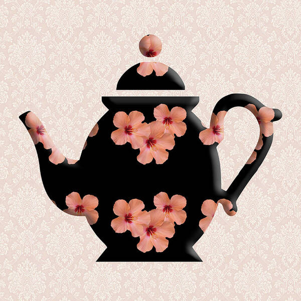Hibiscus Art Print featuring the digital art Hibiscus Pattern Teapot by Anthony Murphy