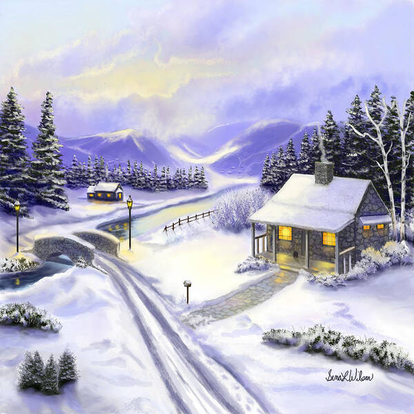 Snow Art Print featuring the painting Hidden Mountain Valley by Sena Wilson