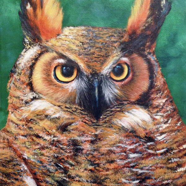 Owl Art Print featuring the painting Horned Owl by Donna Tucker