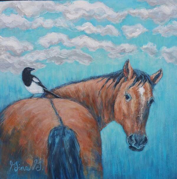 Horse Painting Art Print featuring the painting Horse and Magpie by Gina Grundemann