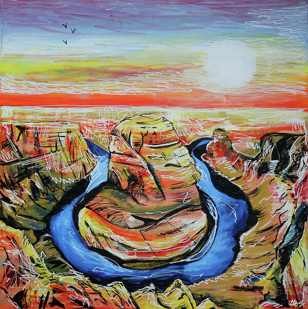 Horseshoe Bend Art Print featuring the painting Horseshoe Bend by Laura Hol Art