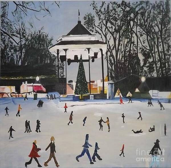 Landscape Art Print featuring the painting Ice Rink Frolicking by Denise Morgan
