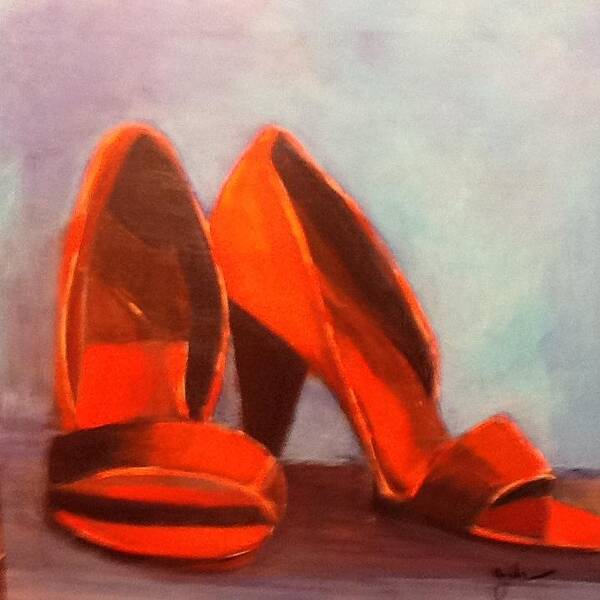 Shoes Fashion Red . Womens Amecian Heart Art Print featuring the painting In her shoes by Janet Visser