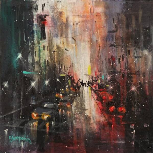Night City Paintings Art Print featuring the painting In The City by Tom Shropshire