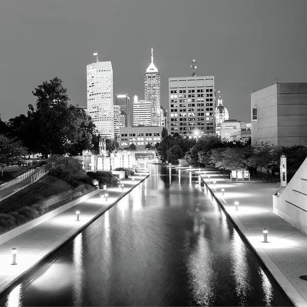 Indianapolis Skyline Art Print featuring the photograph Indy City Skyline - Indianapolis Indiana Black-White 1x1 by Gregory Ballos