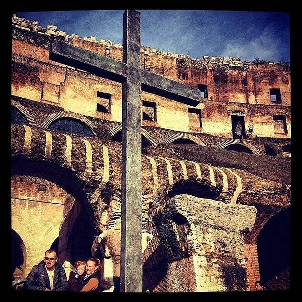 Colosseum Art Print featuring the photograph Inside The #colosseum #cross by Jessica Leo