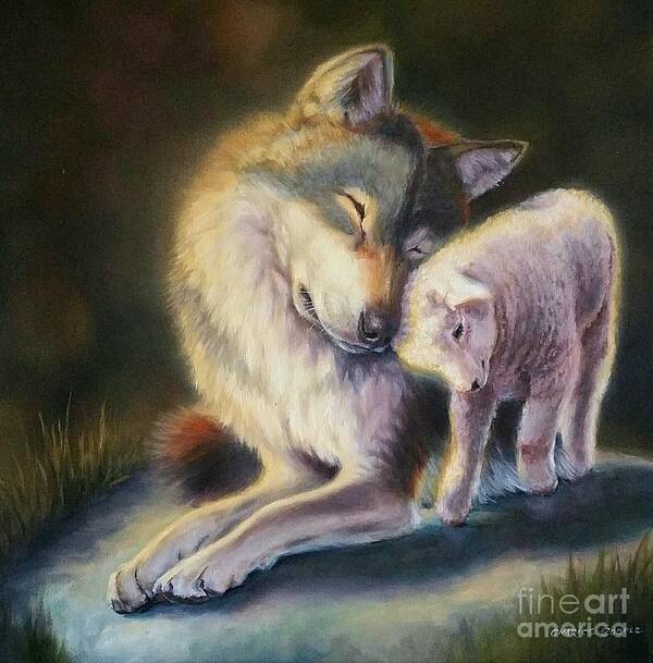 Charice Cooper Art Print featuring the painting Isaiah Wolf and Lamb by Charice Cooper