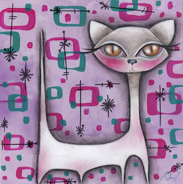 Retro Art Print featuring the painting Janice Cat by Abril Andrade