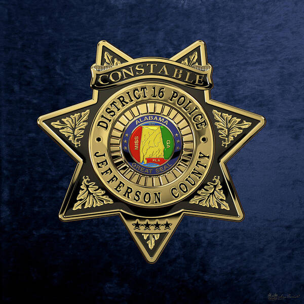 law Enforcement Insignia & Heraldry Collection By Serge Averbukh Art Print featuring the digital art Jefferson County Sheriff's Department - Constable Badge over Blue Velvet by Serge Averbukh