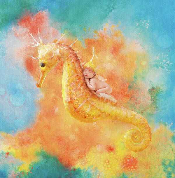 Under The Sea Art Print featuring the photograph Jessabella riding a Seahorse by Anne Geddes