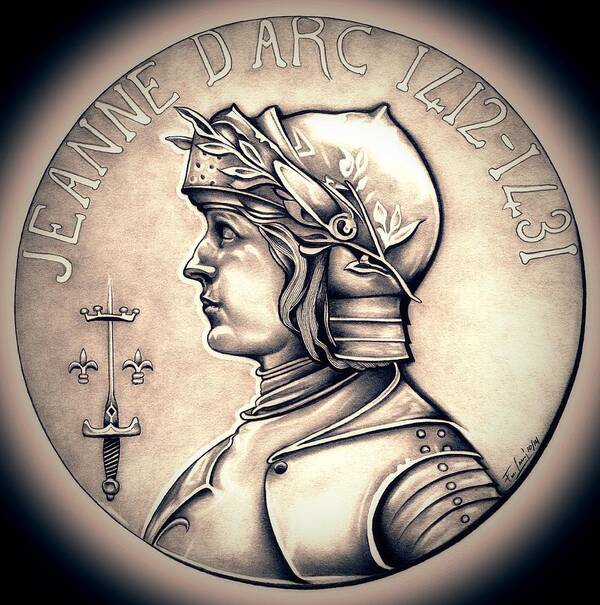 Coin Art Print featuring the drawing Joan of Arc - Halo by Fred Larucci