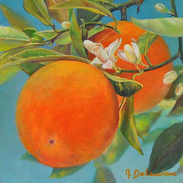 Acrylic Painting Art Print featuring the painting Jumelles Orange by Muriel Dolemieux