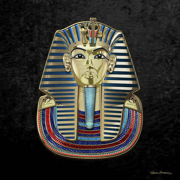 ‘treasures Of Egypt’ Collection By Serge Averbukh Art Print featuring the digital art King Tut -Tutankhamun's Gold Death Mask over Black Velvet by Serge Averbukh