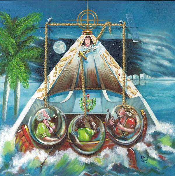 Ermita De La Caridad Art Print featuring the painting La Virgen de la Caridad del Cobre en Miami by Roger Calle