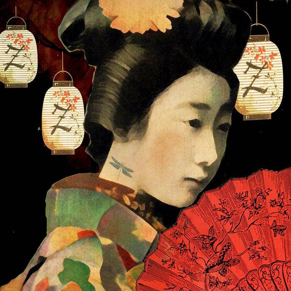 Geisha Art Print featuring the digital art Lady Dragonfly by Lisa Noneman