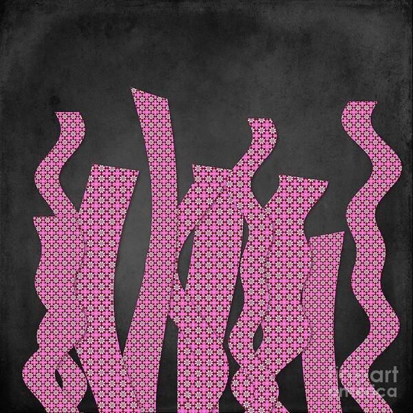Black Art Print featuring the digital art Languettes 02 - Pink by Variance Collections