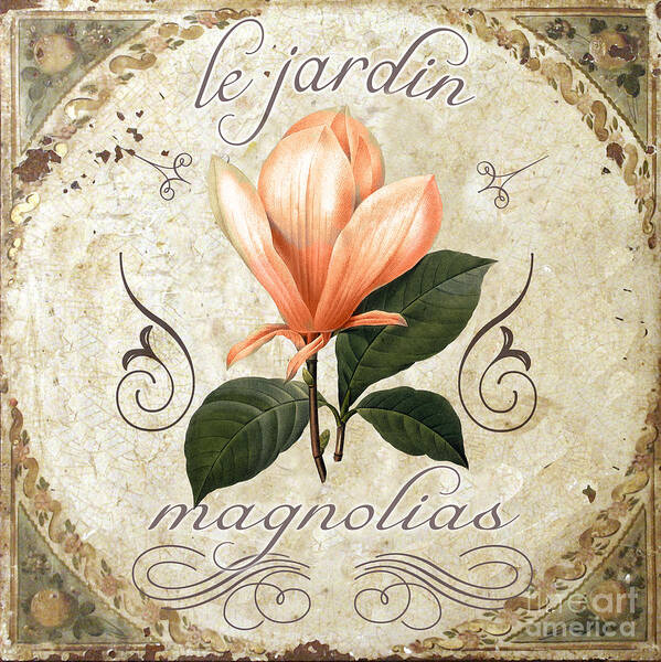 Coral Magnolias Art Print featuring the painting Le Jardin Magnolias by Mindy Sommers