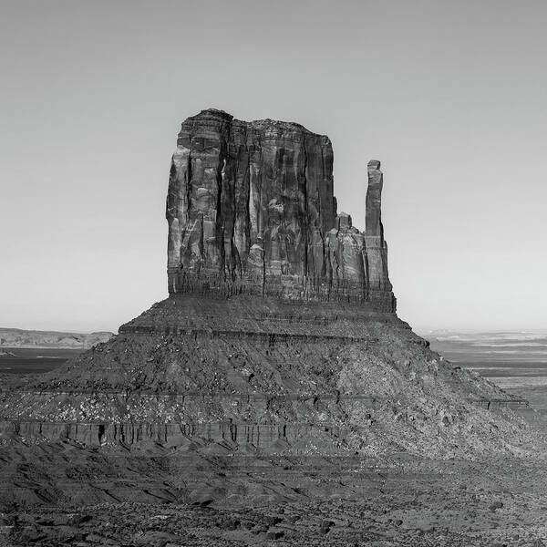 Monument Valley Art Print featuring the photograph Left Panel 1 of 3 - Monument Valley Buttes Panoramic Landscape at Sunset - Monochrome by Gregory Ballos
