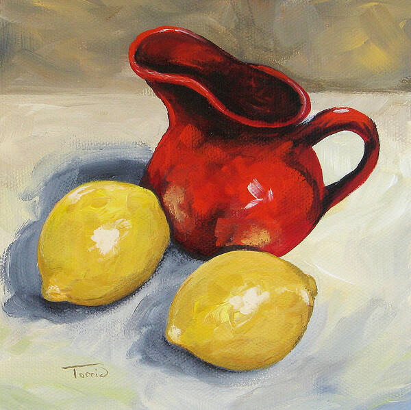 Creamer Art Print featuring the painting Lemons and Red Creamer by Torrie Smiley
