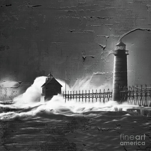 Long Beach Art Print featuring the painting Light House 09c by Gull G