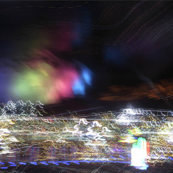 Light Art Print featuring the photograph Light Paintings - No 1 - Lightning Squared by Kathy Corday