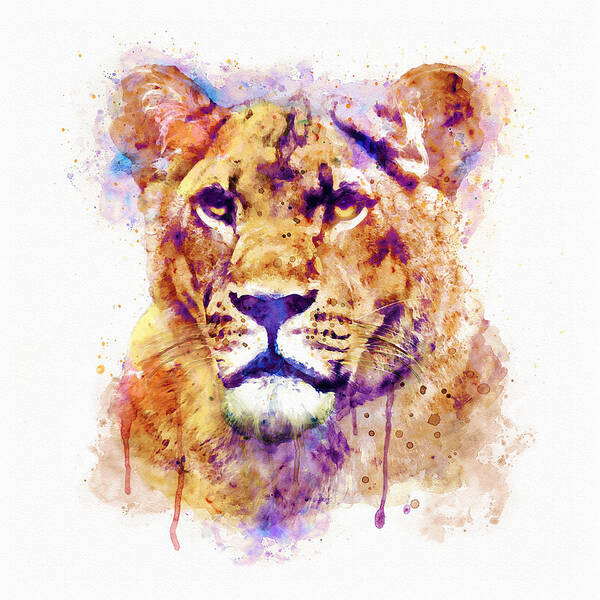 Marian Voicu Art Print featuring the painting Lioness Head by Marian Voicu