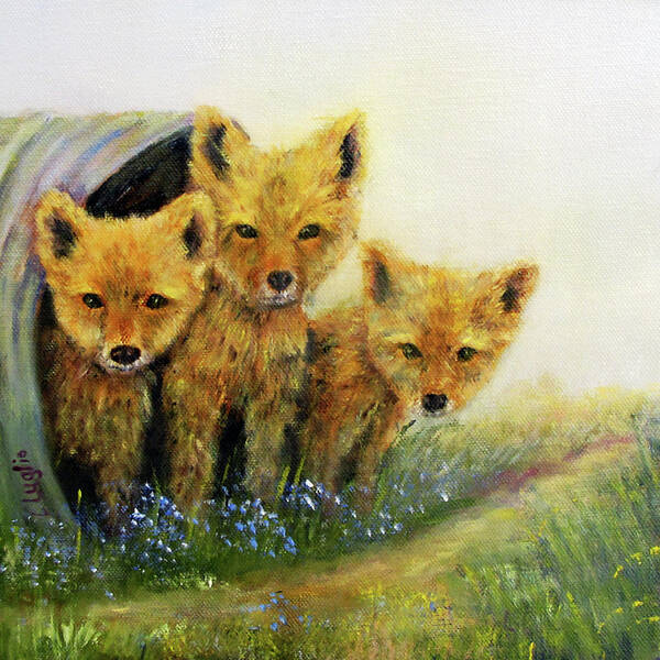 Wildlife Art Print featuring the painting Little Foxes by Loretta Luglio