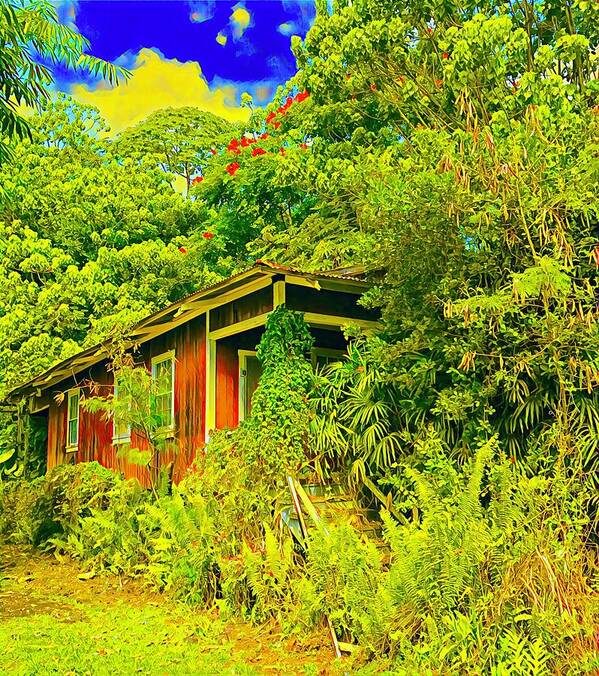 #flowersofaloha #flowers # Flowerpower #aloha #hawaii #aloha #puna #pahoa #thebigisland #littlegrassshack #anothervirw #pahoahawaii Art Print featuring the photograph Little Grass Shack in Pahoa Hawaii Another View by Joalene Young