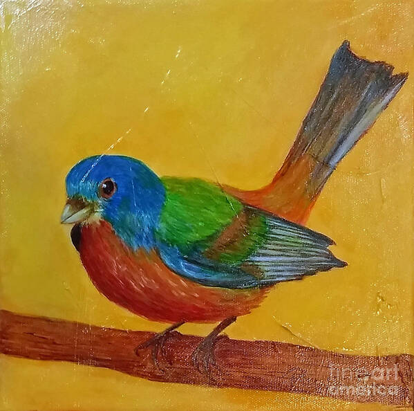Blue Bird Art Print featuring the painting Little Painted Bunting by Phyllis Howard