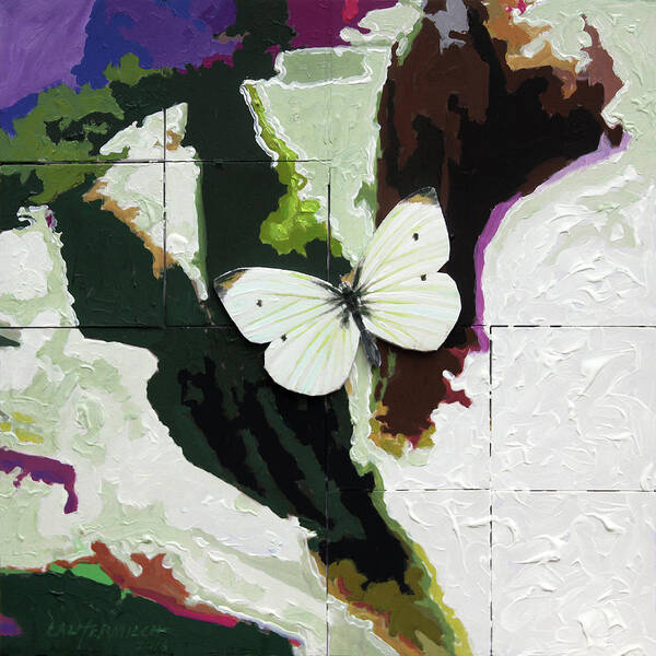 Butterfly Art Print featuring the painting Little White Butterfly by John Lautermilch