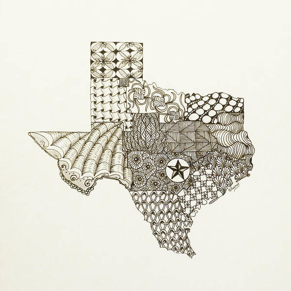 Texas Art Print featuring the drawing Lone Star State by Linda Clary