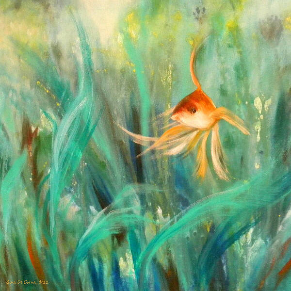 Fish Art Print featuring the painting Looking - Square Painting by Gina De Gorna