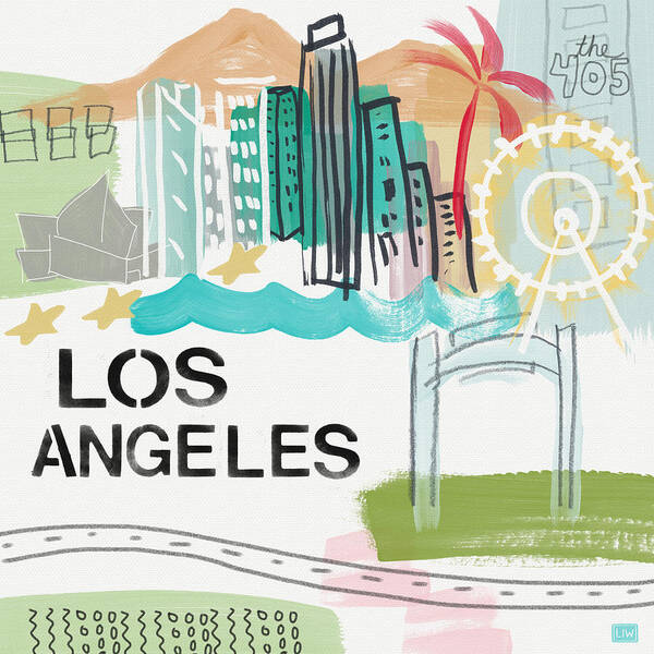 Los Angeles Art Print featuring the painting Los Angeles Cityscape- Art by Linda Woods by Linda Woods