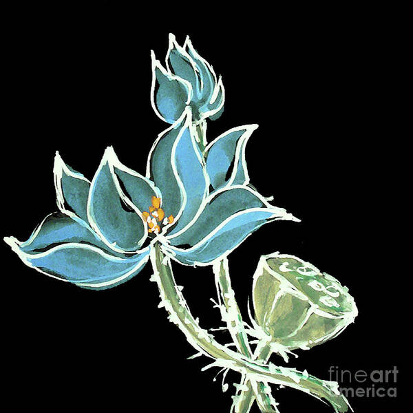 Original Watercolors Art Print featuring the painting Lotus-Blue by Chris Paschke