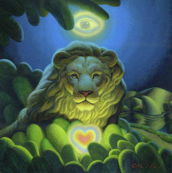 Lion Art Print featuring the painting Love, Strength, Wisdom by Chris Miles