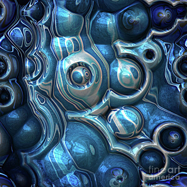 Three Dimensional Art Print featuring the digital art Macro 3D Blue Reflections by Phil Perkins