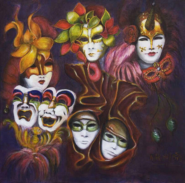 Masks Art Print featuring the painting Making Faces I by Nik Helbig