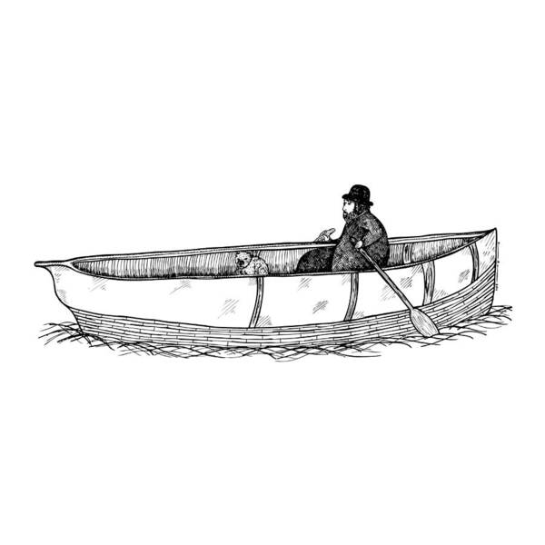 Drawing Art Print featuring the drawing Man In A Boat With His Dog by Karl Addison