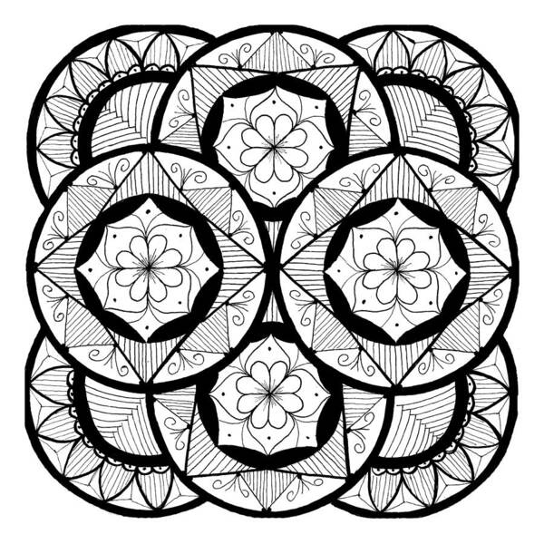 Mandala Art Print featuring the drawing Mandala #7 - Flowers by Eseret Art