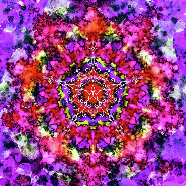 Purple Mandala Art Print featuring the digital art Mandala Floral Red Purple by Patricia Lintner